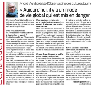 “Aujourd’hui il y a un mode de vie global qui est en danger” , André Viard dans Midi Libre ( 11 février 2023)